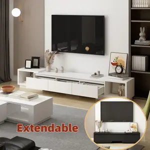 FUFU&GAGA Extendable TV Console Table Modern TV Cabinet with Drawers, Contemporary Media Storage Console Table for Living Room