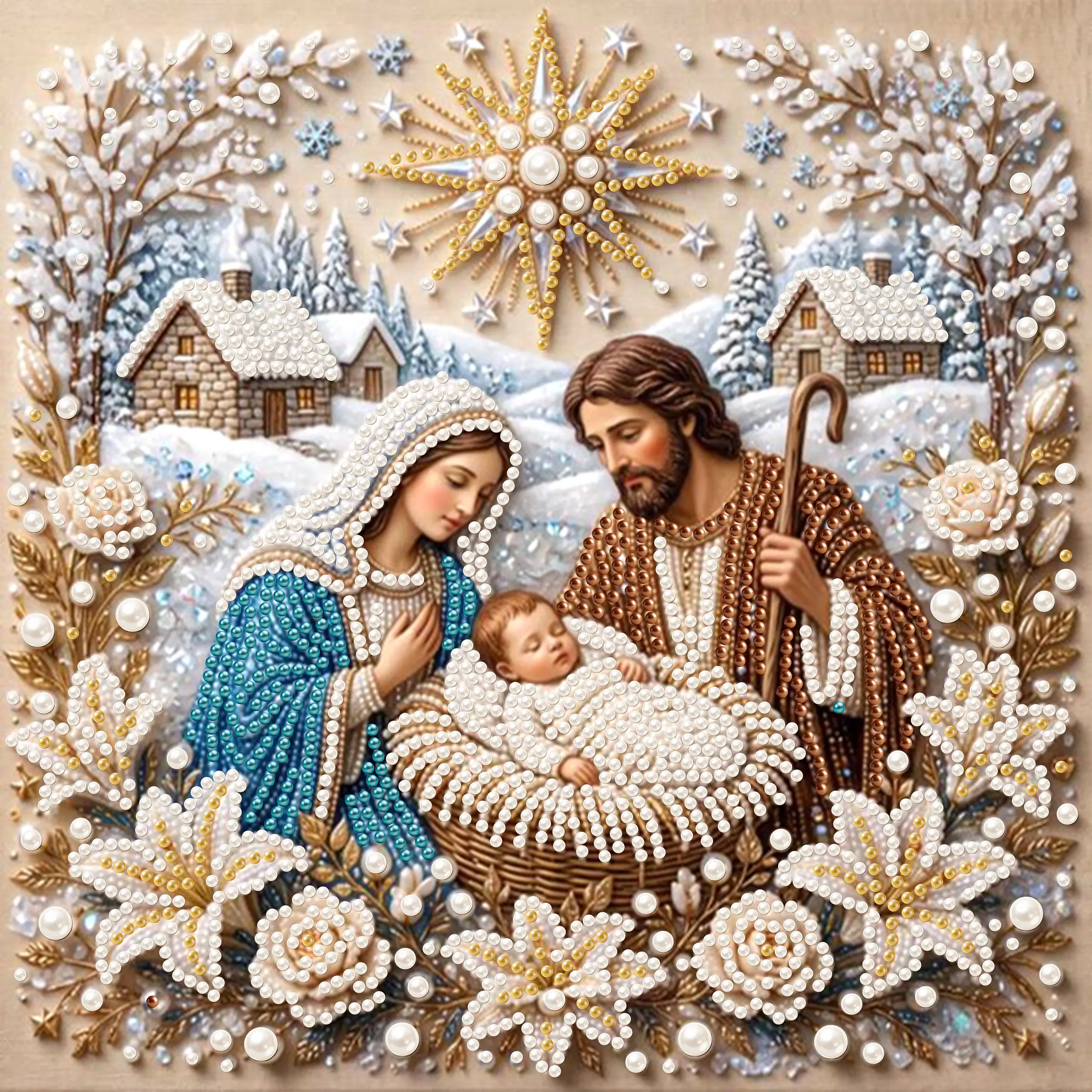 Nativity Scene Pearl Art Kit for Adults,Jesus Diamond Art Kits for Beginner,Pearl Diamond Painting,Christmas Diamond Art Painting,Gem Painting,Diy Craft kit,Diamond Dots,Mosaic Gem Art,12x12inch