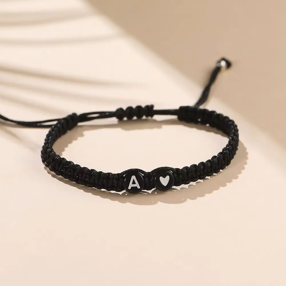 Customizable Fabric Bracelet & Bangle Set - Unisex, 6cm Adjustable Braided, Engraved Heart Initial Alphabet Beads, Matching Friendship Jewelry, Father's Day/Birthday/Anniversary Gift, Casual Daily Wear, Customizable Bracelets & Bangles