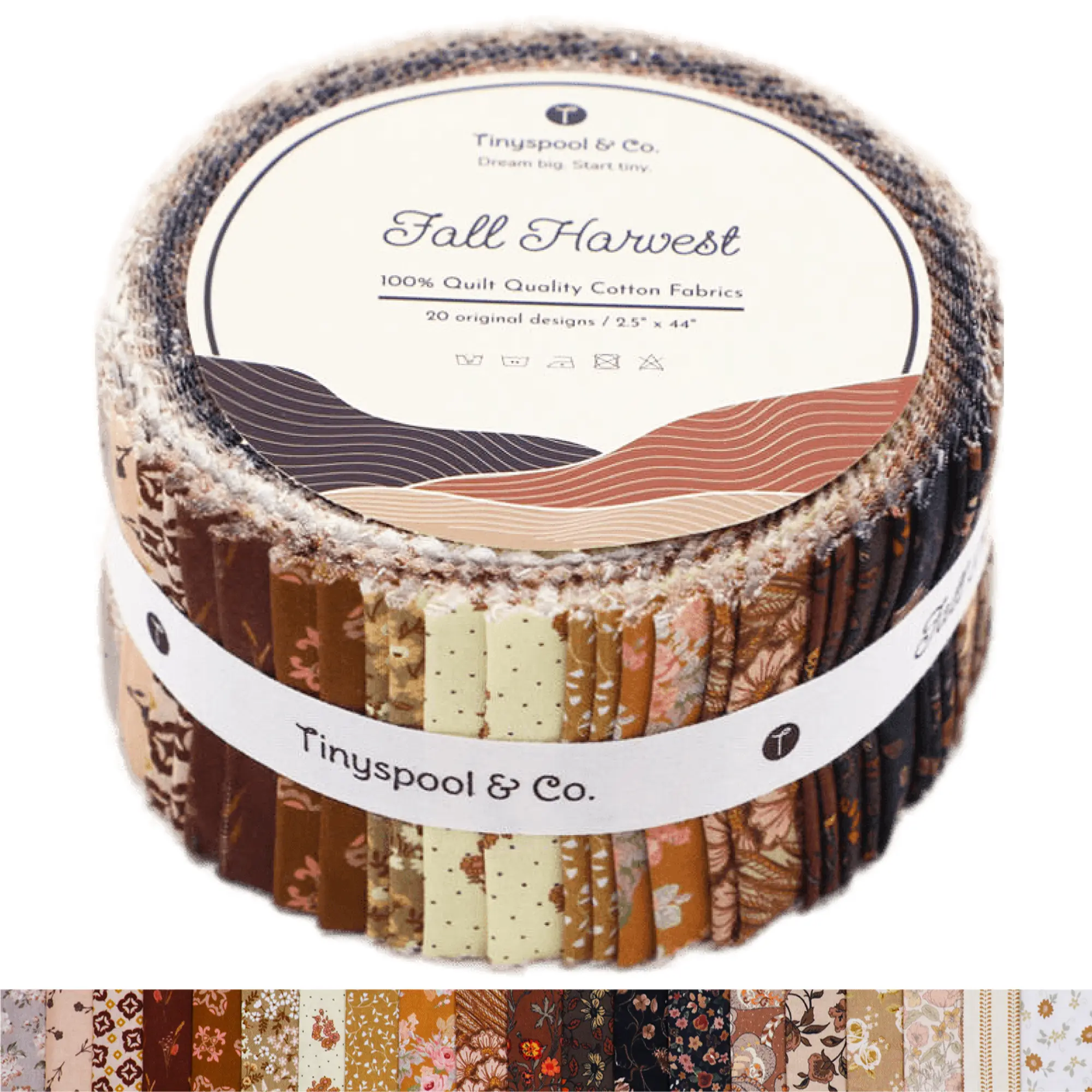 Tinyspool & Co. Fall Harvest Twirlie roll quilting fabric strips 40 Assorted Bundle Soft 100% American Cotton OEKO-TEX Certified for Quilting Crafting Sewing Home Decor Purse Making