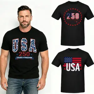 USA 250th Anniversary Graphic T-Shirt, 1776-2026 Patriotic Eagle Statue of Liberty American Flag, July 4th Independence Day Shirt, Men's 100% Cotton Crew Neck Short Sleeve, S-3XL, Patriotic Gift for Family and Friends，good graphic tees