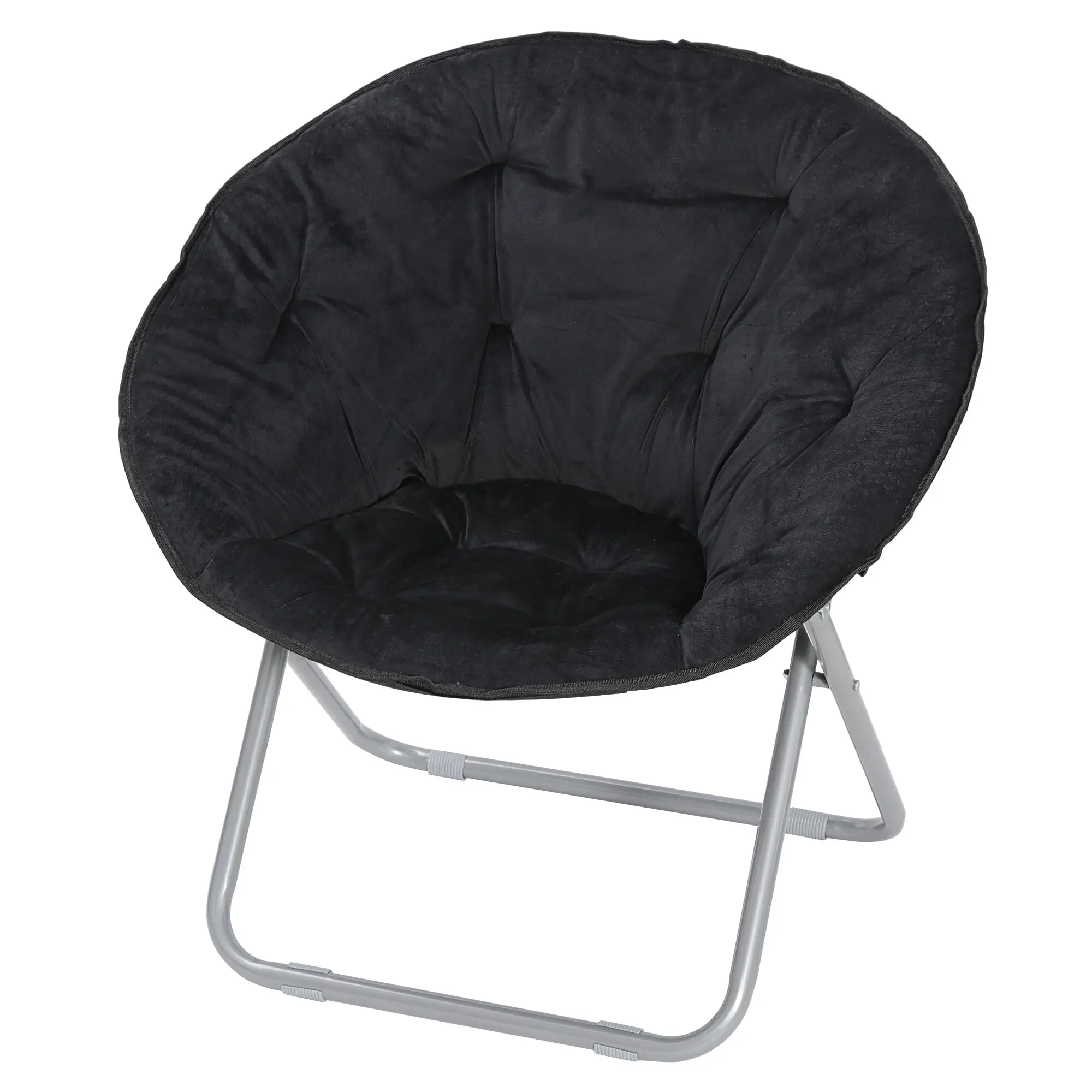 Zeny Folding Saucer Chair - Soft Faux Fur, Cozy Moon Design, Black Metal Frame, Safety Lock, Egg Chair for Living Room Furniture, Egg Chairs