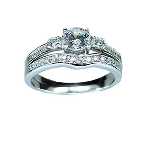Women's 1.50 Ct Two Piece Three Stone Cz Wedding Ring Set Sterling Silver Rhodium Plated Cushion Cut