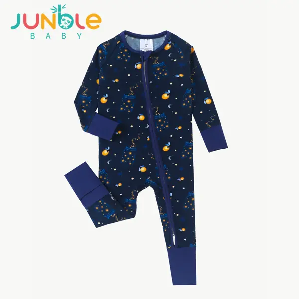 JUNBLEBABY Bamboo Baby Boy Star Light Firefly Print Double Way Zipper Bodysuit Romper with Feet Cover Mittens Viscose Material for Comfortable Wear Baby Sailor Outfit Baby Boy Clothes, Double Zip