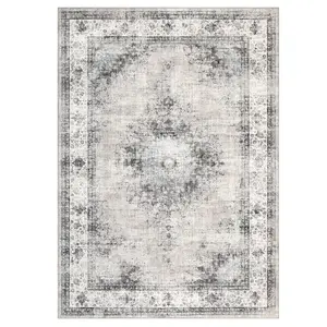 6 ft x 4 ft Light Taupe Polyester Rectangular Vintage Floral Medallion Area Rug - Classic, Grippy, Large-Scale, Neutral, Non-White, Machine Washable for Living Room, Bedroom, Classic Area Rugs, Grippy Area Rugs