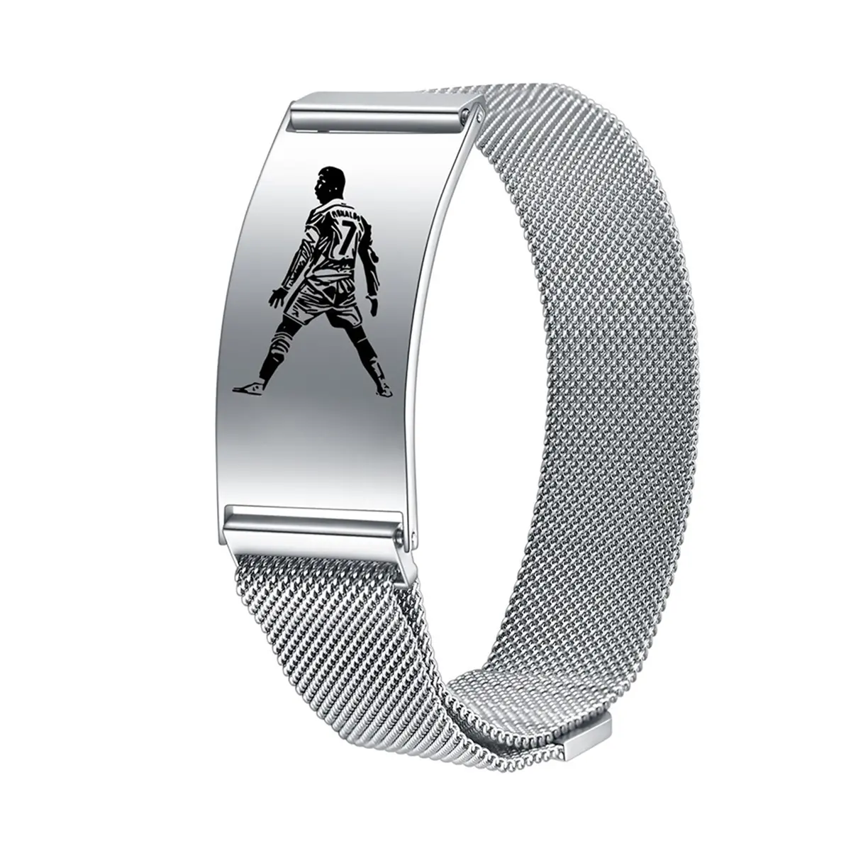Soccer Player R-onaldo Football Fan Memorial Bracelet Stainless Steel Magnetic Adjustable Strap Bracelet 2 PCS Gift for Man Women