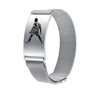 Soccer Player R-onaldo Football Fan Memorial Bracelet Stainless Steel Magnetic Adjustable Strap Bracelet 2 PCS Gift for Man Women