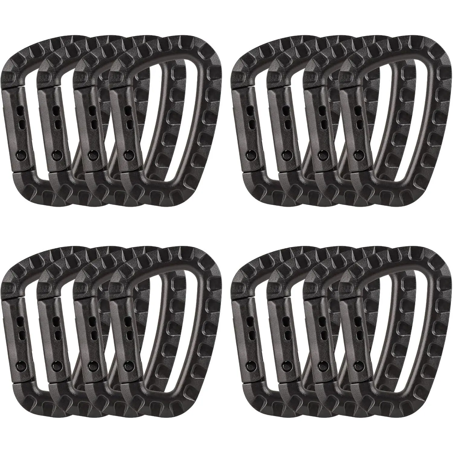 Unisex 16-Pack Hard Plastic Self-Locking Tactical Carabiner Keychain D-Rings - 10 g/each, 2.36 inch x 1.3 inch Small Size Spring Snap Gear Clips, Utility Hooks, Backpack Hanging Buckles for Adults' Camping, Biking