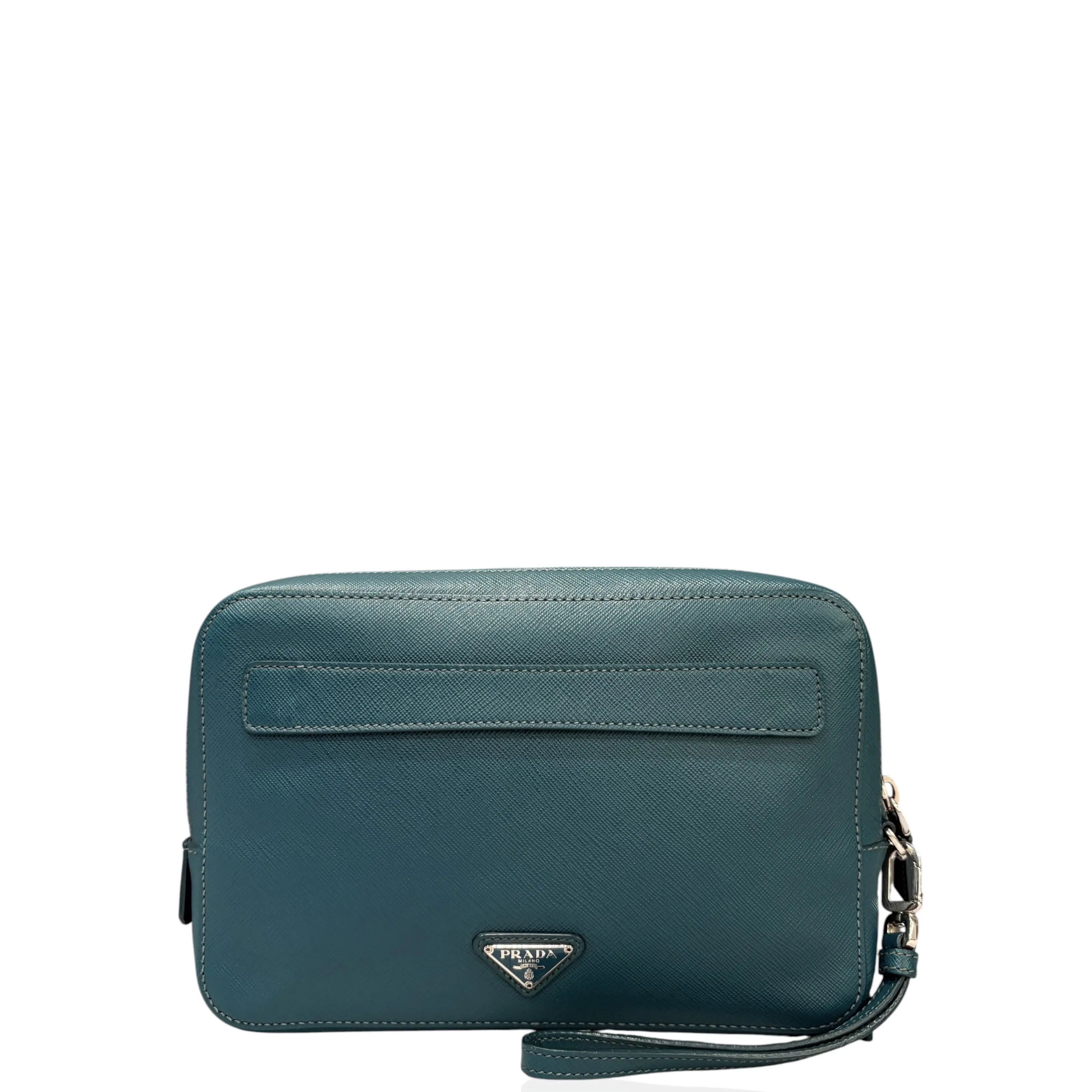 Pre-owned PRADA Leather clutches & wristlets Clutch Saffiano Calfskin Green (kc042426b7)