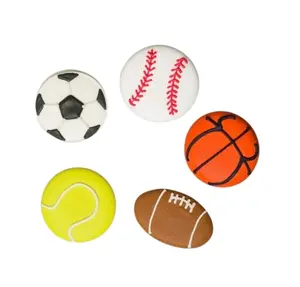 Sports Ball Royal Icing Cupcake Toppers 3/4in 4-Count