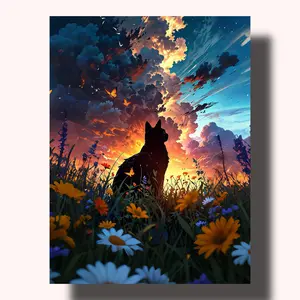 Twilight Cat DIY Paint by Numbers Kit, Silhouette Cat Canvas Art for Beginners, Eco-Safe Family-Friendly Premium Materials, Home Wall Art Gift Set