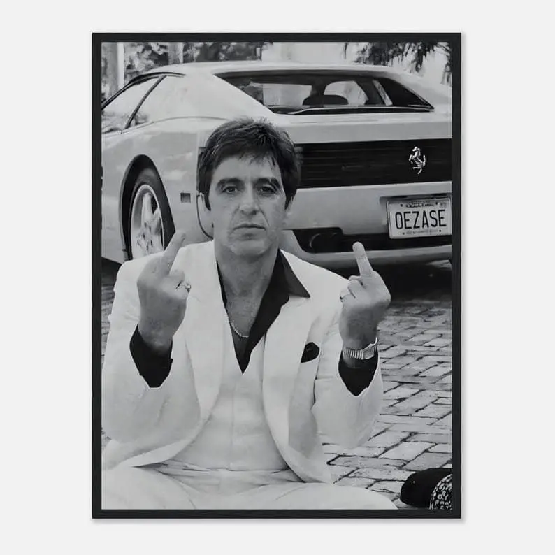 Tony Montana Framed Poster - Scarface 80s Cult Classic Gangster Movie Photo, Eco-Friendly Printed Art Paper Wall Decor, Dark Graphic Prints, Aesthetic House & Man Cave Decor Gift for Movie Fans