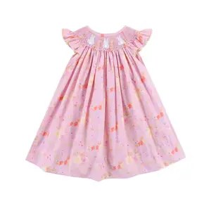 Whimsical Floral Smocked Pink Angel Sleeve Dress