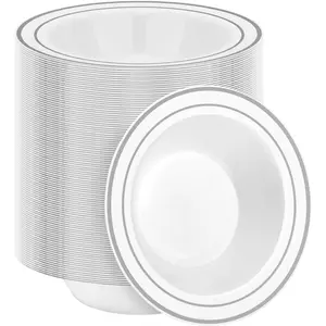 200 Pack Disposable Soup Bowls with  Rim, 12oz  Heavy Duty Plastic Dinner Bowls for Party, Wedding and Holiday