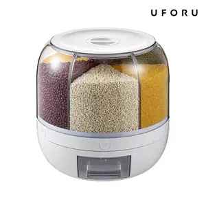 UFORU 6-Grid Rotating Grain Storage Container Dispenser, 360° Rice & Small Grain Organizer, One-Click Output Food Dispenser for Rice, Beans & Small Grains Only, Check Dimensions Before Purchase,dealsforyou#SummerWins