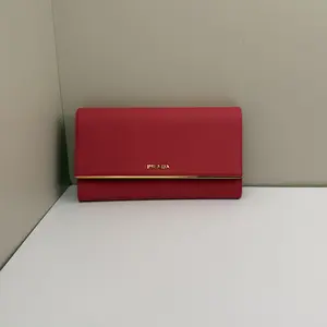 Pre-owned PRADA Saffiano Wallet Metal Flap Long Pink CPU0329