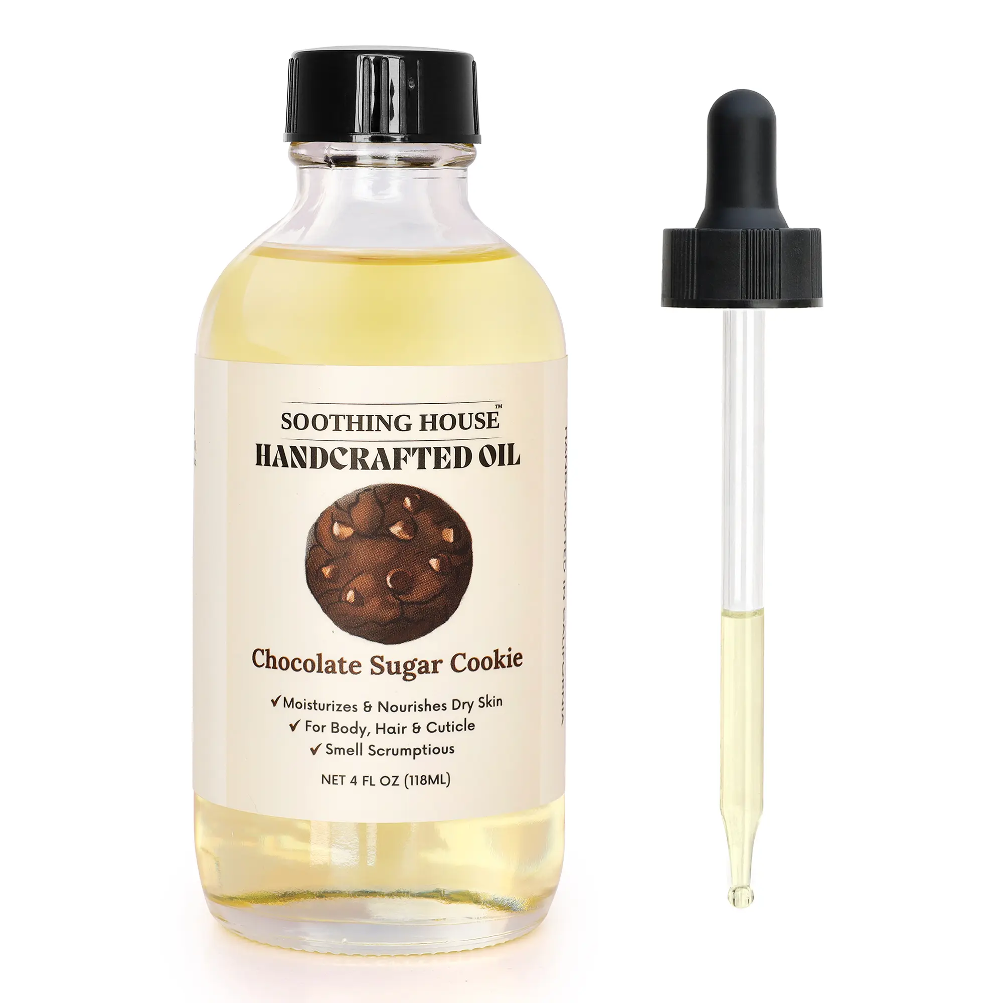 Handcrafted Chocolate Sugar Cookie Fragrance Body Oil, 4 oz - Silky Olive & Jojoba Oil Moisturizer Blend for Dry Skin - Cruelty-Free, Vegan