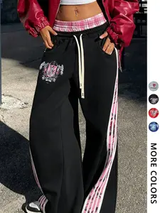 Women's Two-Piece Casual Sport Pants, Athleisure Style, Plaid Pattern, Loose-Fitting Design, Ideal for Everyday Use & Active Lifestyle