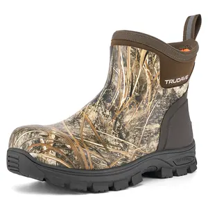 Men's Waterproof Rubber Work Boots, Ankle Rubber Camp Rain Boots Garden Shoes for Mud Snow Farm & Hunting Hiking Fishing Farming Working Outdoor Camo