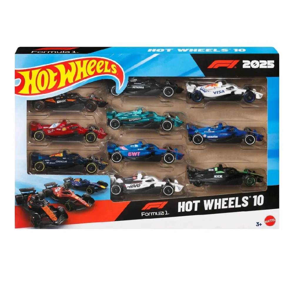 Hot Wheels F1 10-Pack - 1:64 Scale Toy Cars Set, Includes 10 Vehicles Representing Each 2025 F1 Racing Team