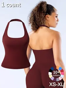 1/2/3 Pcs Women's Yoga Halter Neck Sleeveless Sports Top Tank Top with Removable Pads, Three-Layer Seamless Backless Tank Tops Casual Solid Color Soft All Seasons Wear