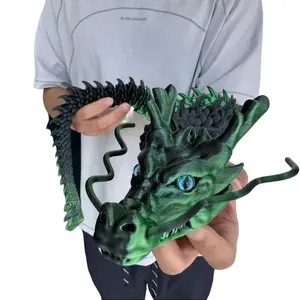 [Black & Green] 35.44" Giant 3D Printed Dragon Statue - Unique Eye-Catching Design, Home Decor, Office Decoration, Themed Event Ornaments, Room Decorations Figurine
