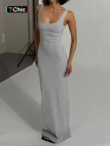 Women Summer Sleeveless Bodycon Basic Minimalist Long Dress
