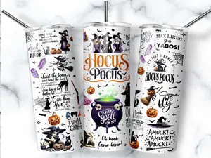 Hocus Pocus 20 oz Stainless Steel Tumbler with Lid & Straw Halloween Theme Insulated for 12 Hours Cold 6 Hours Hot Made in USA