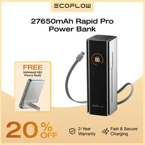 【Free 5kmah Qi2 power bank】ECOFLOW Rapid Pro Power Bank (27650mAh, 300W Max Output, 140W Built-in Cable), 4-Port Portable Charger, TSA-Approved, Up to 320W Recharge, Compatible with MacBook, iPhone 17/16/15, Galaxy, Laptop