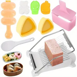 9 Pieces Non-Stick Sushi Making Kit with Musubi Mold, Rice and Vegetable Roll Molds, Lunch Meat Slicer, and DIY Sushi Roll Pad - Plastic Kitchen Tools