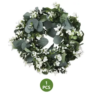 1 piece small front door eucalyptus wreath -11.81 inch, green home decoration, wall porch window spring summer wreath, universal door decoration wreath for all seasons, suitable for wall, window, wedding decoration