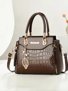 Women's Crocodile Pattern Handbag, Fashion Elegant Handbag, Luxury PU Leather Top Handle Bag, Hardware, Large Capacity Tote for Daily Use