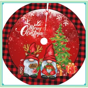 Red Black Buffalo Plaid Gnome Christmas Tree Gift 36 Inch Christmas Tree Skirt Round Winter Snow Suitable for Christmas Xmas Halloween Holiday Party Decor Decoration Occasion