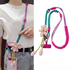 Mobile phone lanyard, women's style, cross-body strap, can be worn around the neck or wrist. Multi-functional, woven cord, light and fresh, perfect for outdoor travel, hiking, and other activities. Crossbody phone lanyard