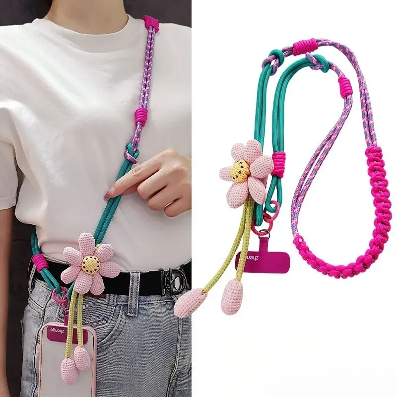 Mobile phone lanyard, Cellphone Lanyard, women's style, cross-body strap, can be worn around the neck or wrist, Multi-functional, woven cord, light and fresh, perfect for outdoor travel, hiking