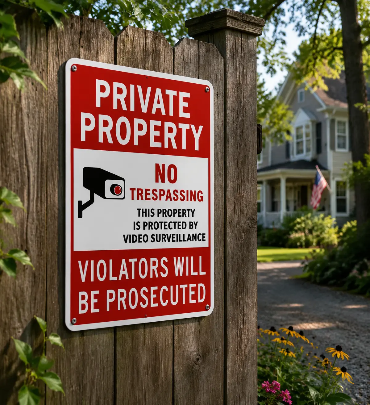 Private Property No Trespassing Sign, Metal Security Warning Sign with Video Surveillance, Outdoor Home Security Decor, 8×12 Inch Aluminum Wall Sign