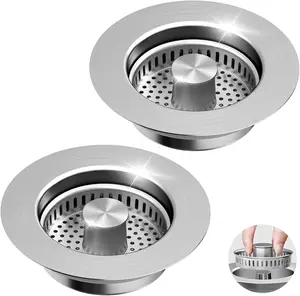 2PCS 3 in 1 Kitchen Sink Drain Strainer & Pop Up Stopper 304 Stainless Steel Anti-Clogging Basket for US Standard Sinks