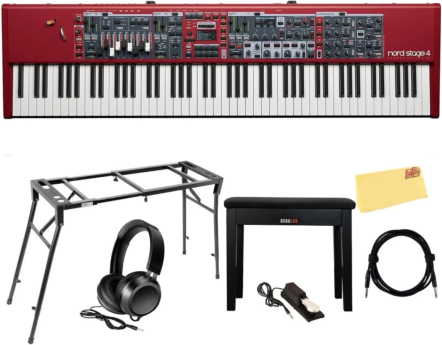 Nord Stage 4 88-Key Digital Piano | Bundle with Adjustable Stand, Bench, Sustain Pedal, Headphones, Instrument Cable, and Austin Bazaar Polishing Cloth
