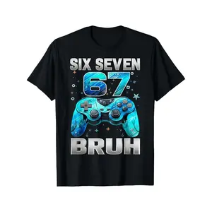 Six Seven 67 'Bruh' Funny Gamer Birthday Boy T-Shirt for Boys & Girls - 6.7 Preshrunk Cotton Kids Tee with Number 67 Print, Birthday Party Outfit, Casual Gaming Apparel for, Travel & Casual Attire