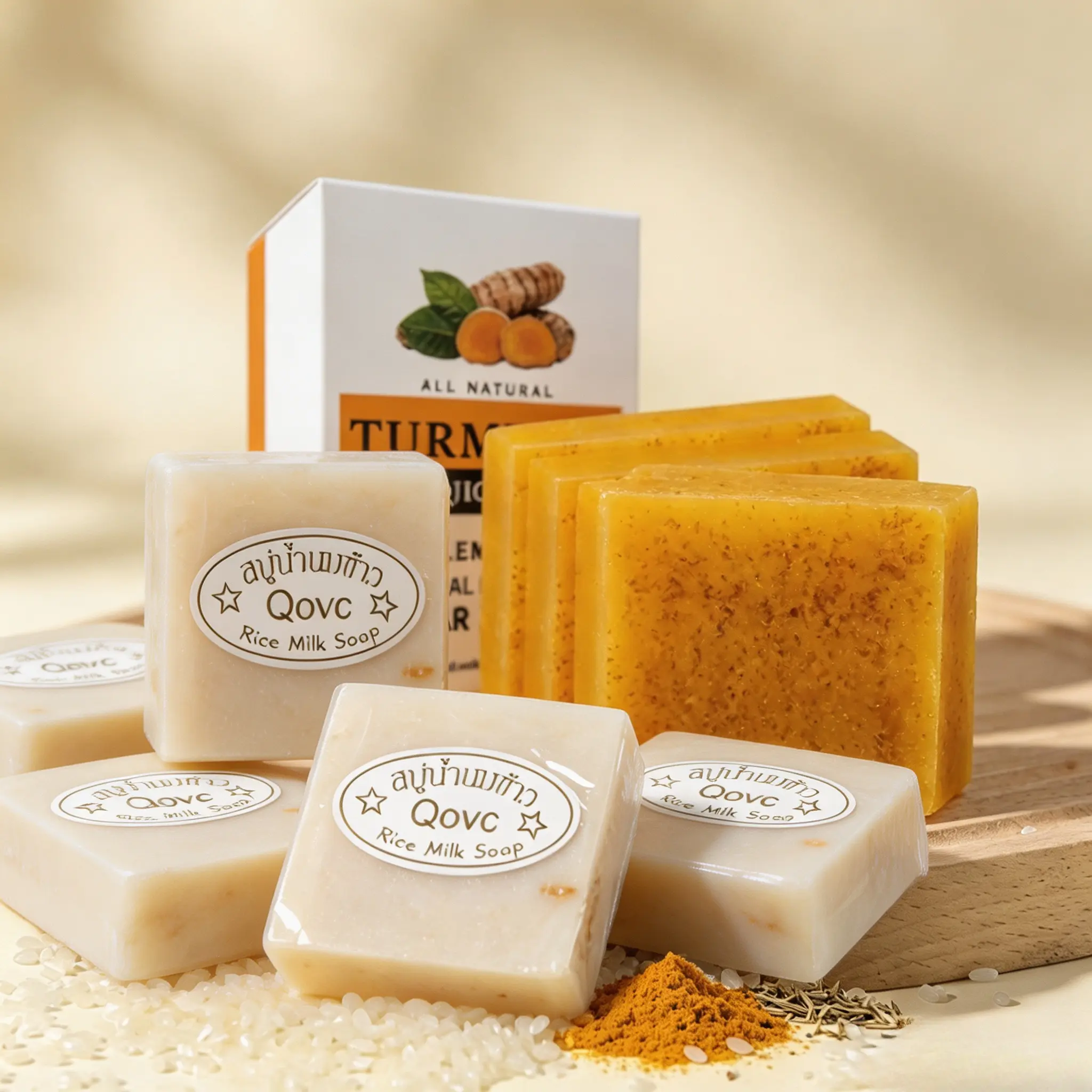 All-Natural Handmade Cold Process Soap Bar Set, Rice Extract & Turmeric Varieties Available, Gentle Cleansing Facial & Moisturizing Bath Soap, Skincare Gift