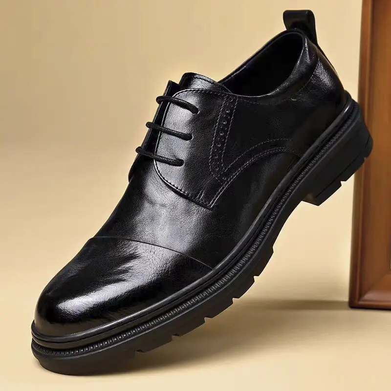 DINAOR Men's Classic Pointed Toe Rubber-Soled Lace-Up Ankle Oxford Shoes - Kitten Heel Accent, Stylish Comfortable Formal Footwear for Business Office Work, Men's Shoes, Casual, Laces, Oxfords, Daily Wear, Pu Leather, Oxfords Shoe, Breathable
