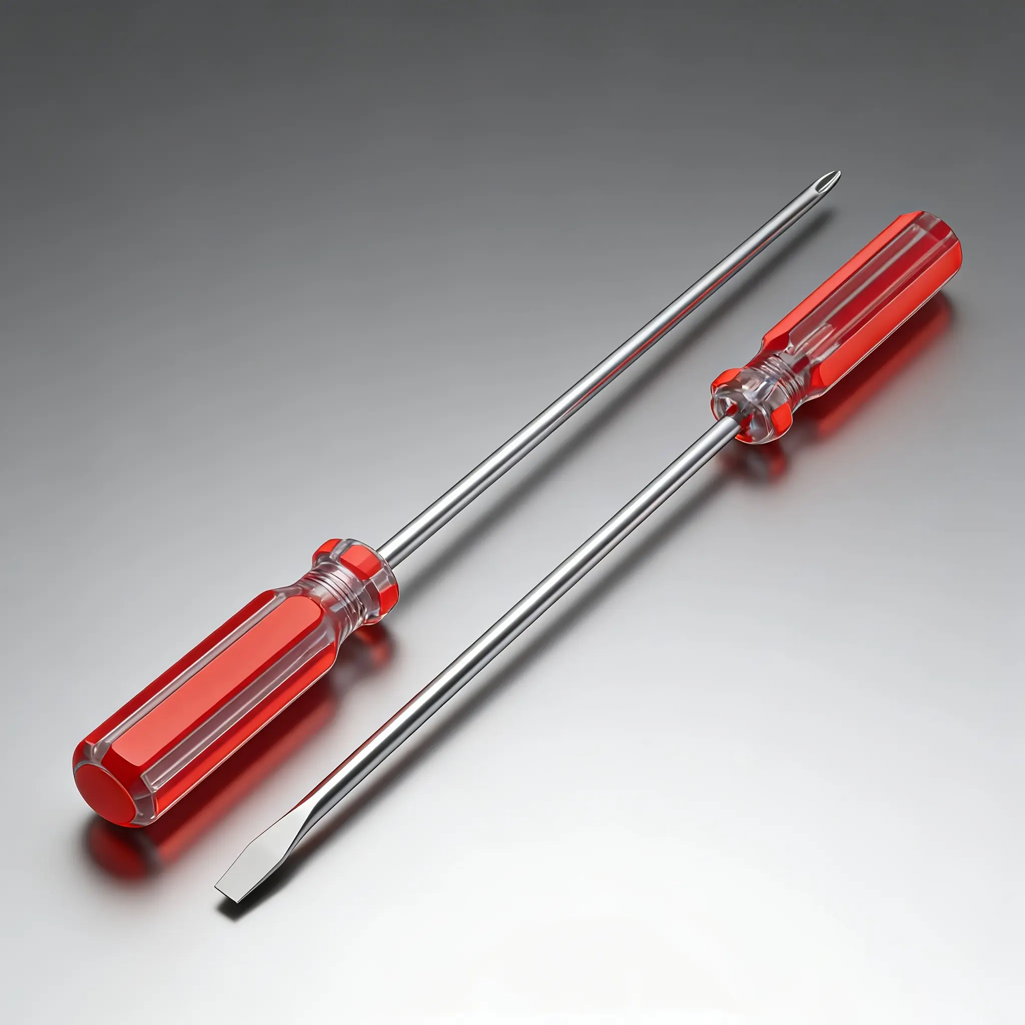 2pcs Extra Long Straight Screwdriver Set, High Hardness Shank, Transparent Red Non-Slip Handle, Professional Hand Tool for Auto Repair, Home Maintenance, Furniture Assembly & Machinery Fixing