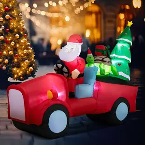 7 FT Christmas Inflatables Decoration with Bright LED Lights and Power Adaptor,Santa Claus Turns on Train Carrying Turtle and Christmas Tree,Weather-Resistant,Yard Decoration for Lawn,Garden,Patio,Holiday and Home