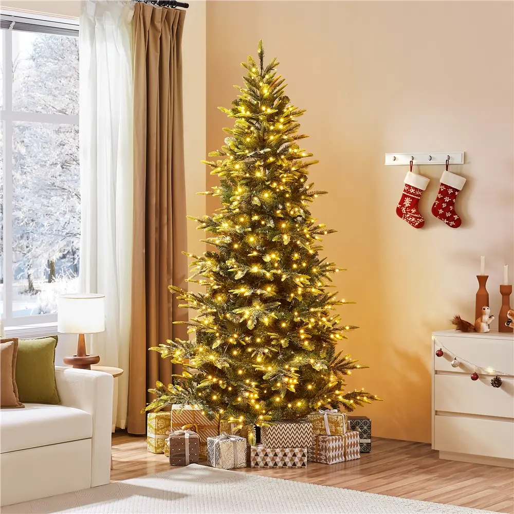 【Pre-lit 】Yaheetech Christmas Tree 7.5ft/6ft with LED Lights, Hinged Realistic Artificial Tree with  Branch Tips, Indoor & Outdoor Decoration for Home Party, Patio, Green