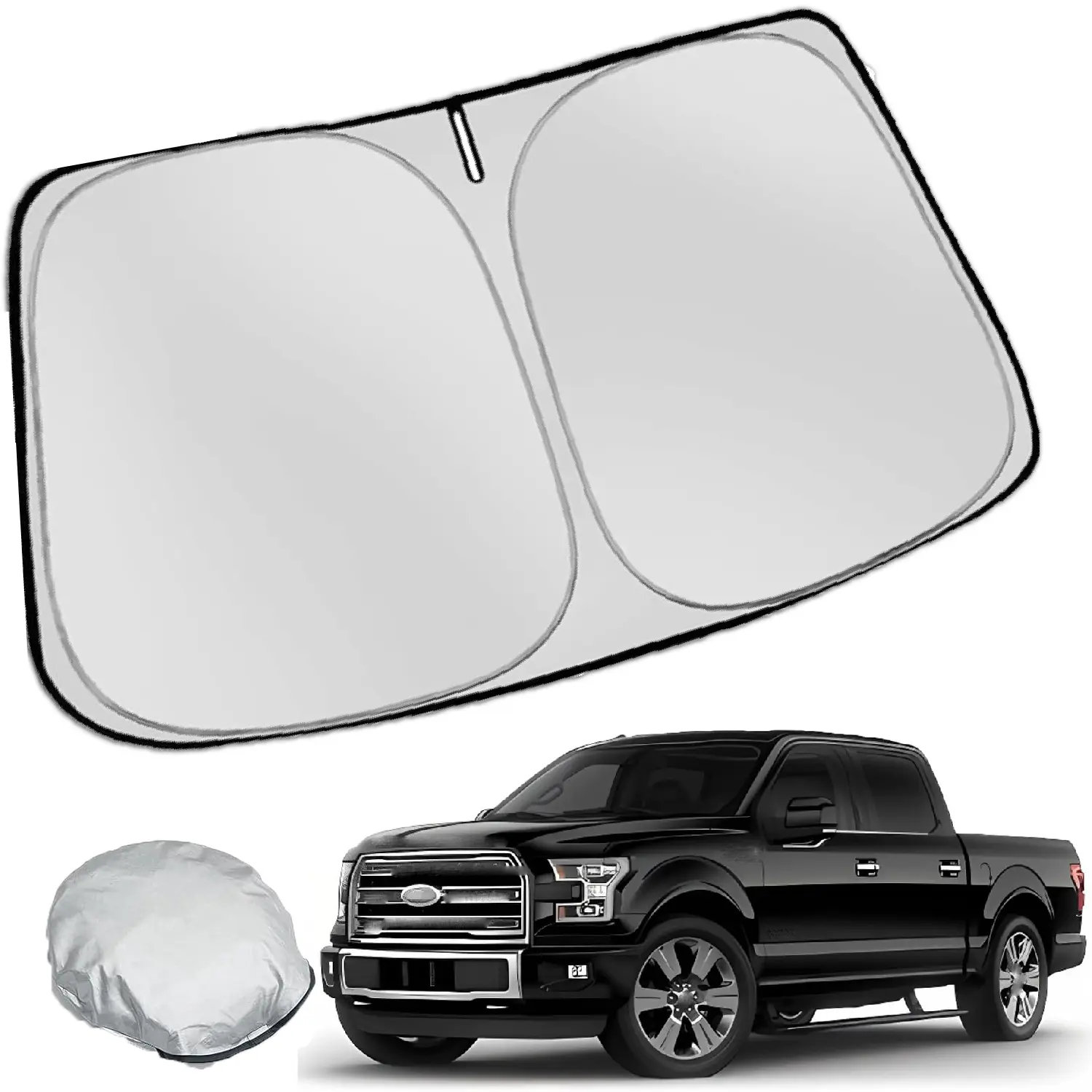 Foldable Windshield Sun Shade Front Window for Ford F150 2001-2026, 240T Reflective Polyester, Blocks Sunlight, Quick Installation, Front Window Shield Visor Protector for Lariat King Ranch Platinum XL XLT Limited Raptor Truck Accessories, Foldable Windsh