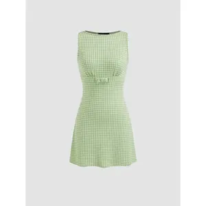 Cider Boat Neck Gingham Bowknot Mini Dress