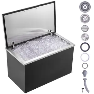 VEVOR Drop in Ice Chest,  24"L x 20"W x 15"H Stainless Steel Ice Cooler, Commercial Ice Bin with Hinged Cover, 40 qt Outdoor Kitchen Ice Bar, Drain-pipe and Drain Plug Included, for Cold Wine Beer