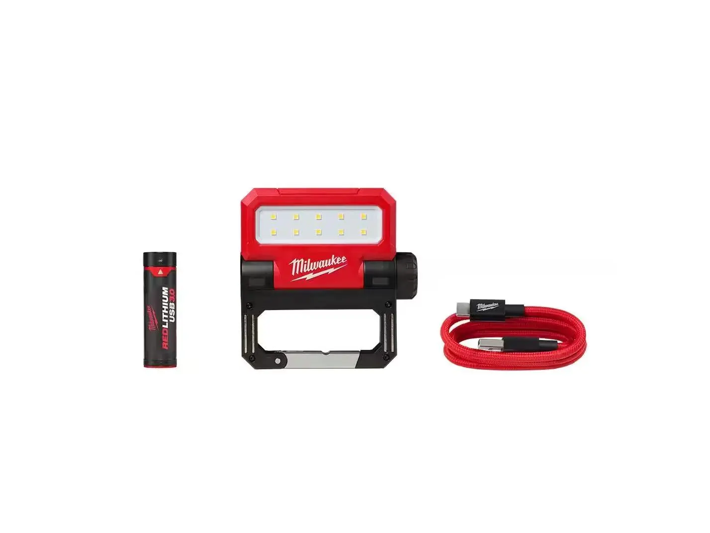 Milwaukee 2114-21 REDLITHIUM USB Pivoting Flood Light, 550 Lumens LED, Outdoor, Compact Fold-Up, Waterproof IP54, Pivoting Light