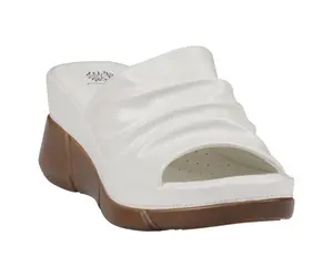 GC Shoes Women's Nora White Flat Open Toe Wedge Sandal with Gathered Upper and Padded Footbed for Comfort