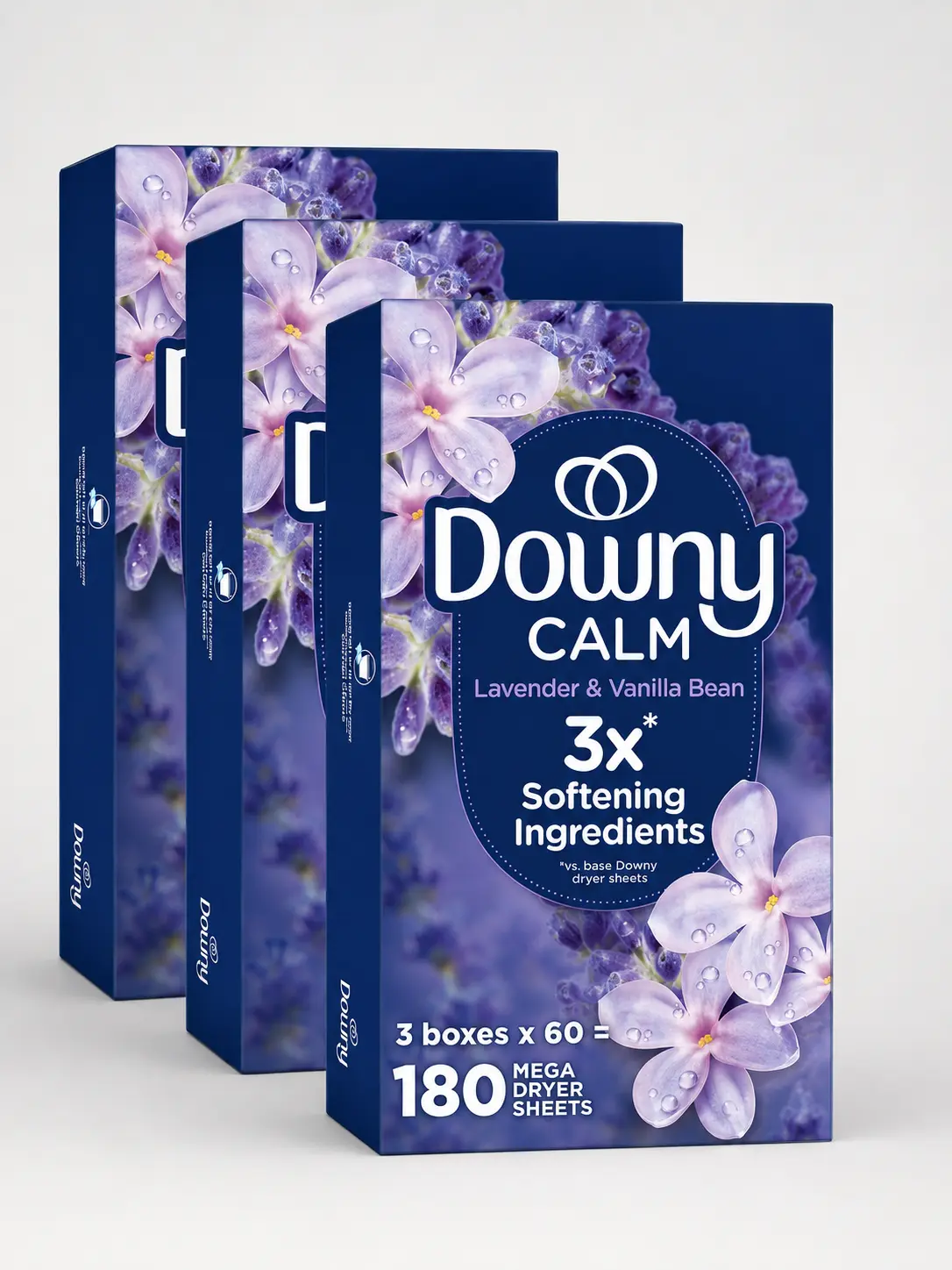 Downy Infusions Calm Mega Dryer Sheets, Lavender and Vanilla Bean Scent, 180 Count Fabric Softener Scented Fragrance